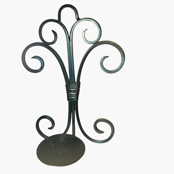 Mediterranean Black Candle Holder Metal Sconce Wall Mounted Scroll Design - Picture 3 of 6